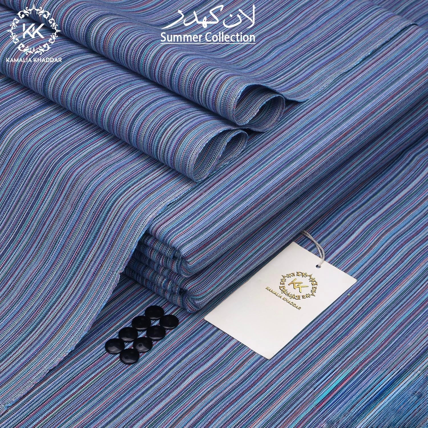 Steel Gray Kamalia Khaddar with Blue Striped Pattern β 100% Pure Handwoven Fabric | Summer Collection | Since 1983 π§΅βοΈπ·HP-137