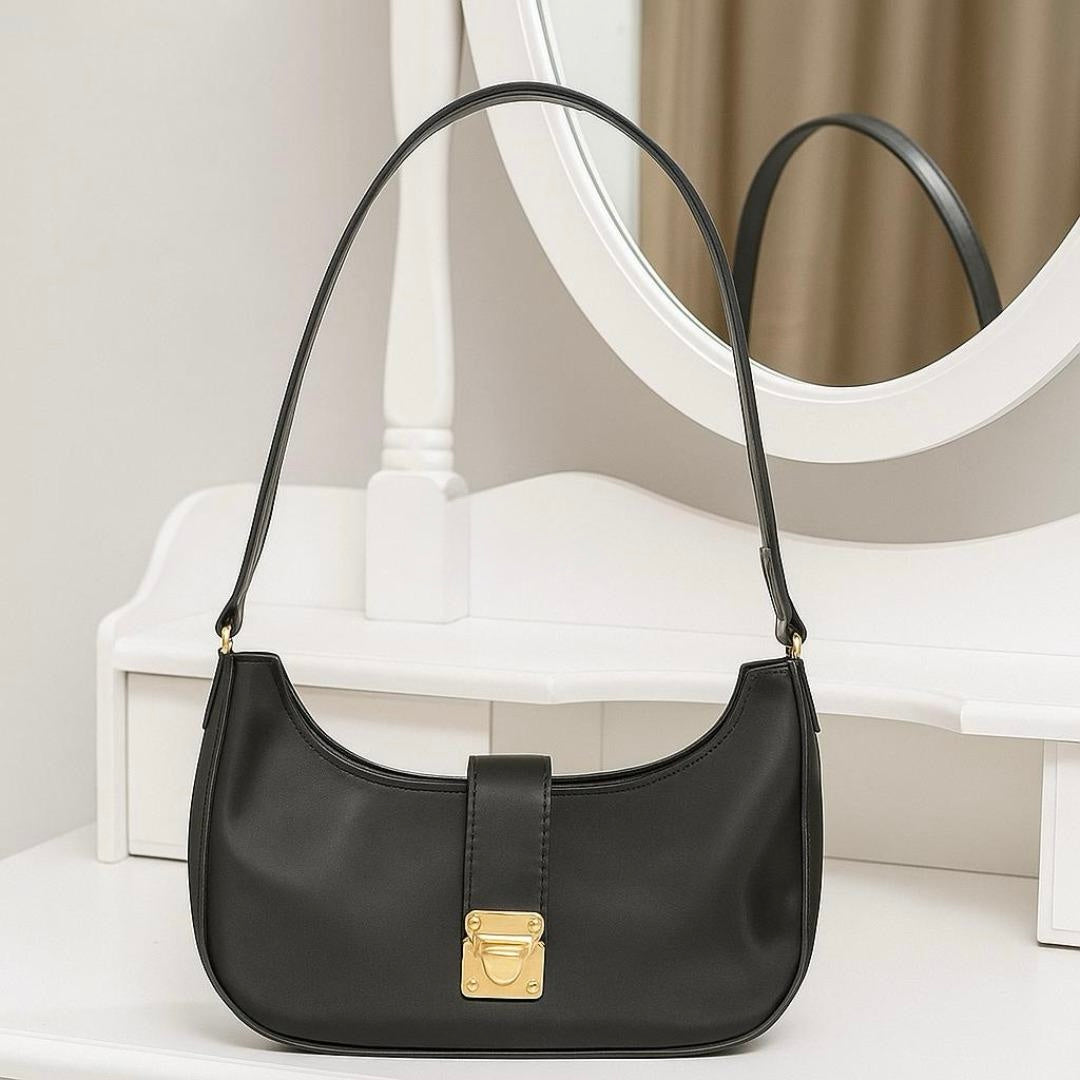 🖤🌙 Black Half-Moon Shoulder Bag – Elegant Crescent Handbag for Women ✨👜