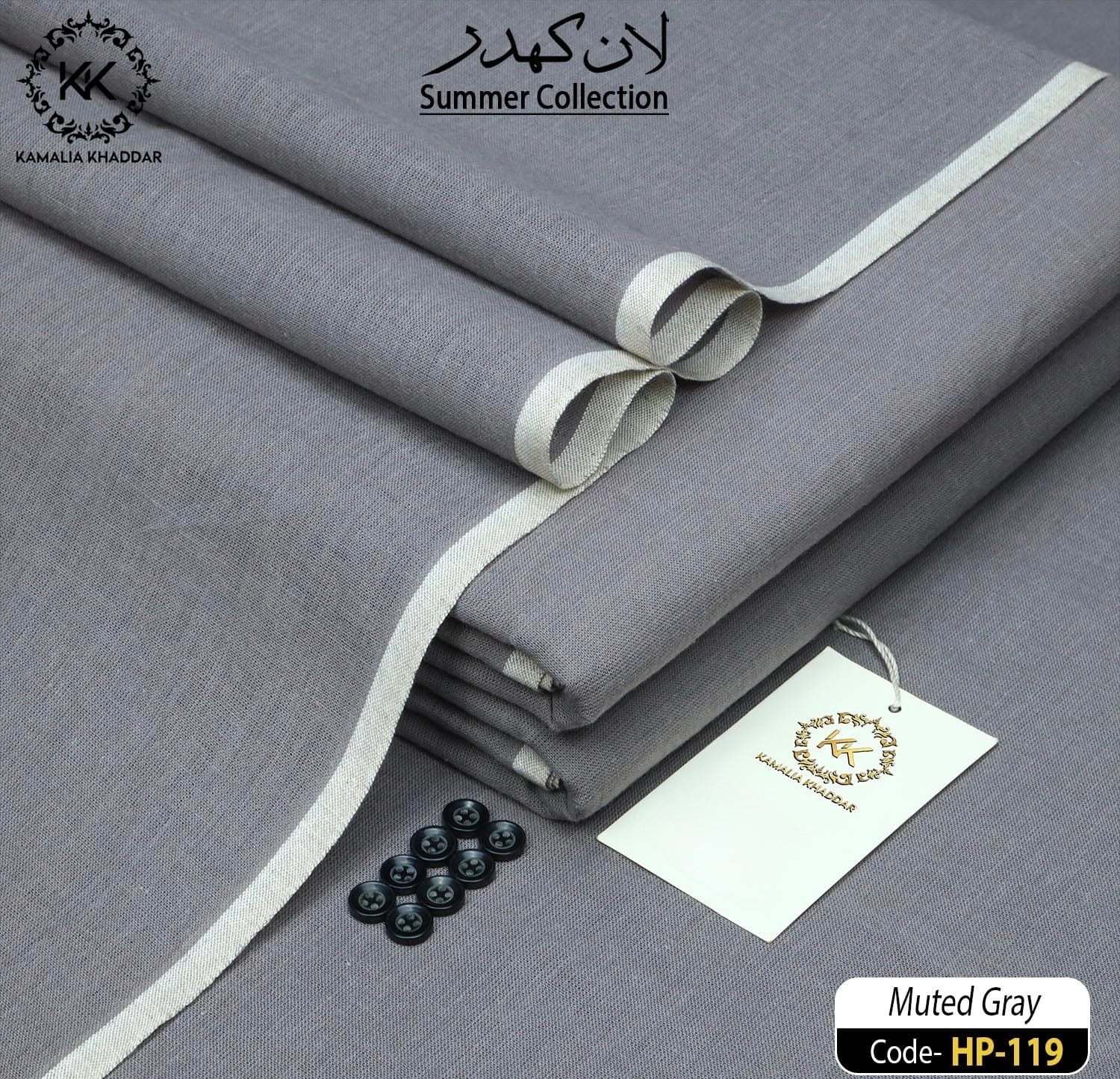 Muted Gray Kamalia Khaddar – 100% Pure Handwoven Fabric | Elegant Neutral Tones | Since 1983 🧵🌫️🩶HP-119