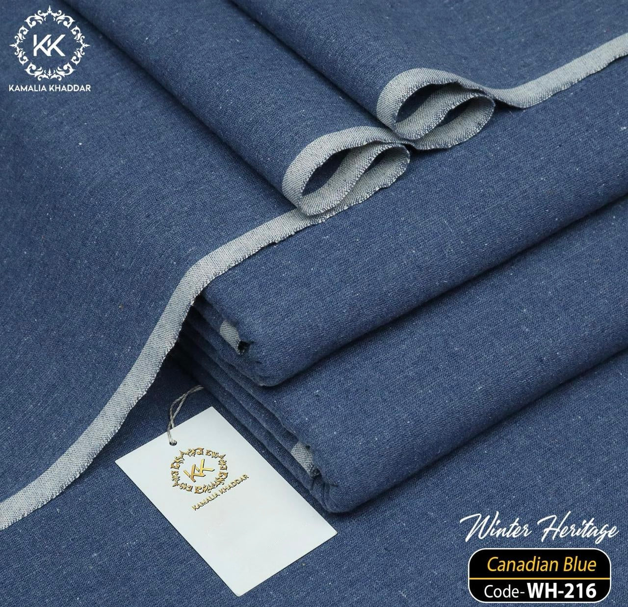 Canadian Blue Kamalia Khaddar – Premium Handwoven Winter Luxe Fabric ❄️