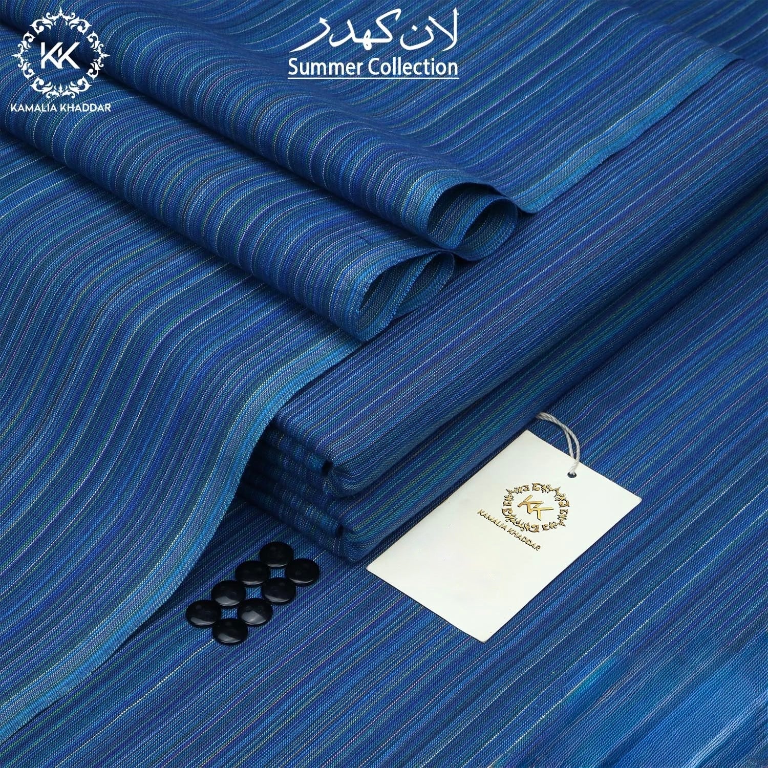 Blue Kamalia Khaddar with Striped Pattern – 100% Pure Handwoven Fabric | Summer Collection | Since 1983 🧵🔷📏HP-133