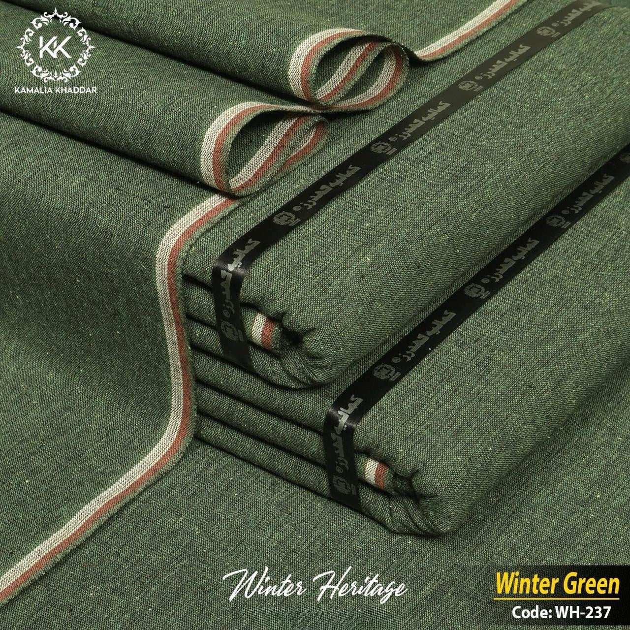 Winter Green Kamalia Khaddar – Premium Handwoven Winter Luxe Fabric ❄️