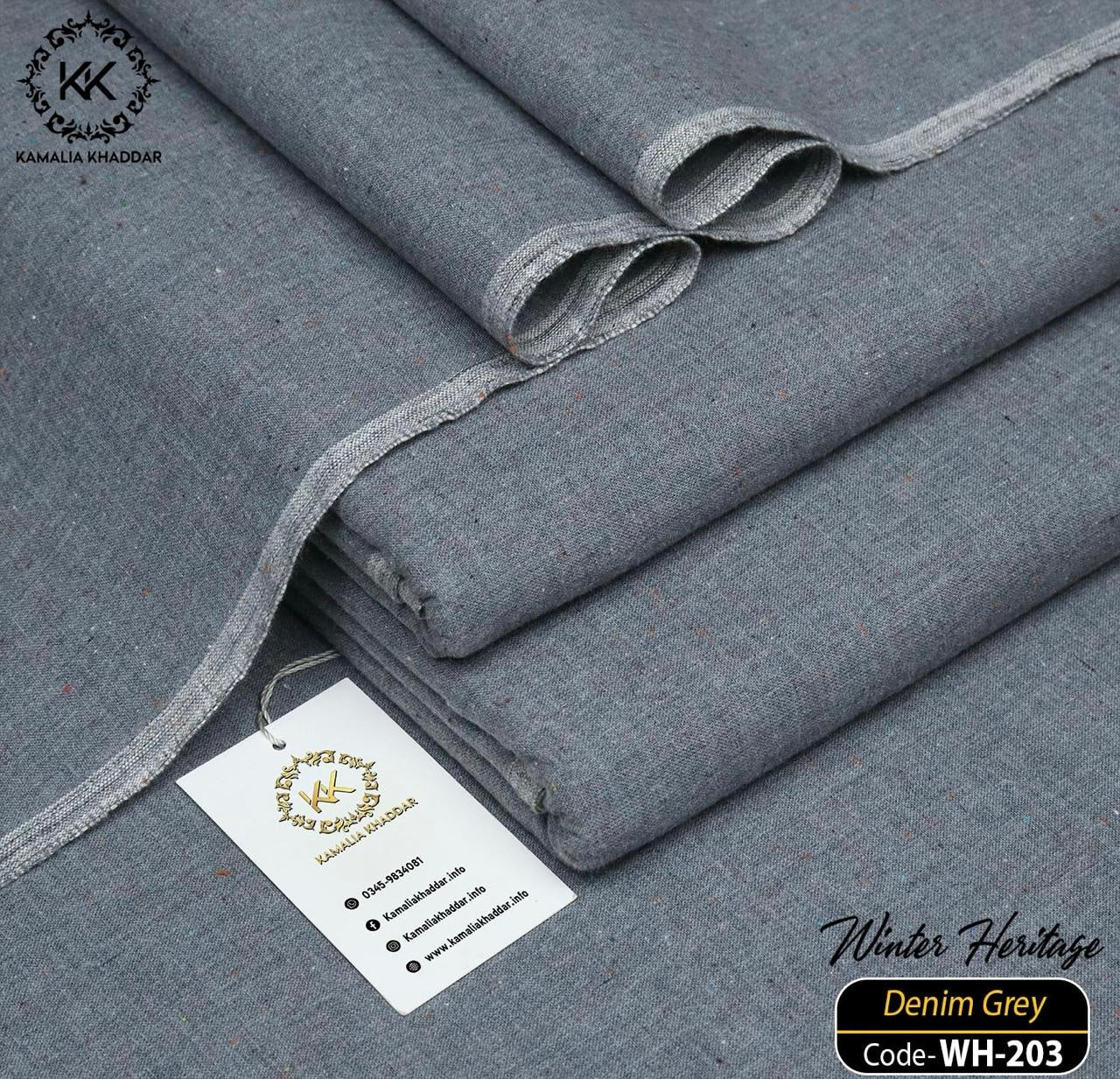 Denim Grey Kamalia Khaddar – 100% Handwoven winter Heritage Fabric 👑