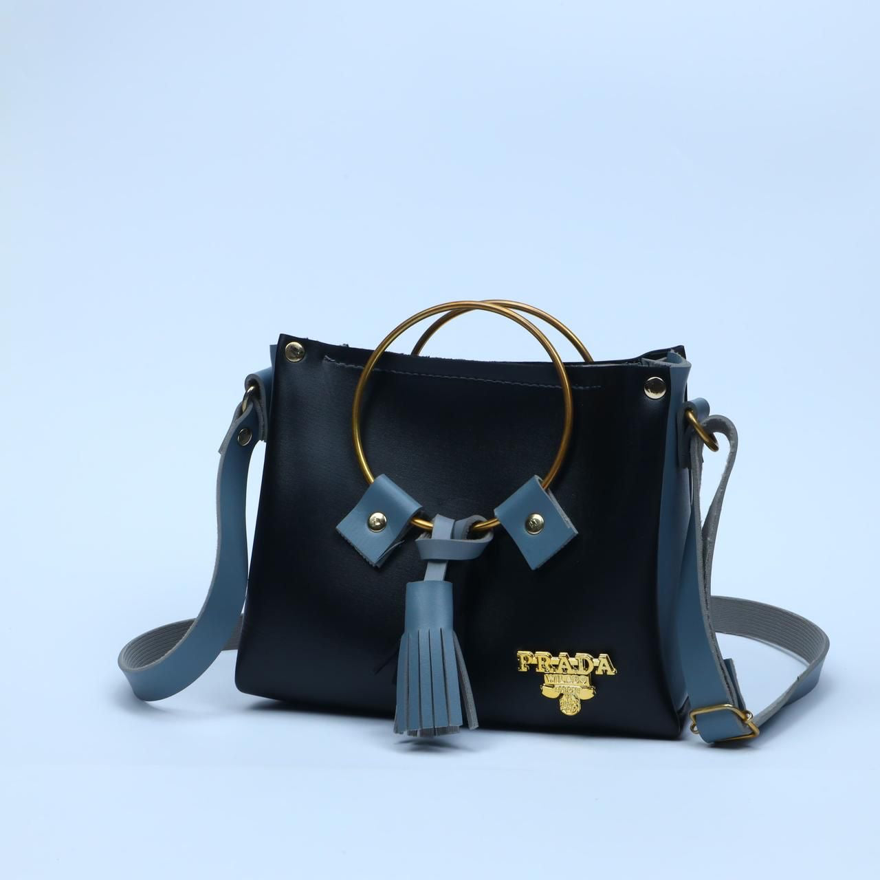 👜⚫💙 Prada-Style Black & Blue Bag – Luxury-Inspired, Elegant Designer Handbag for Women ✨🌟