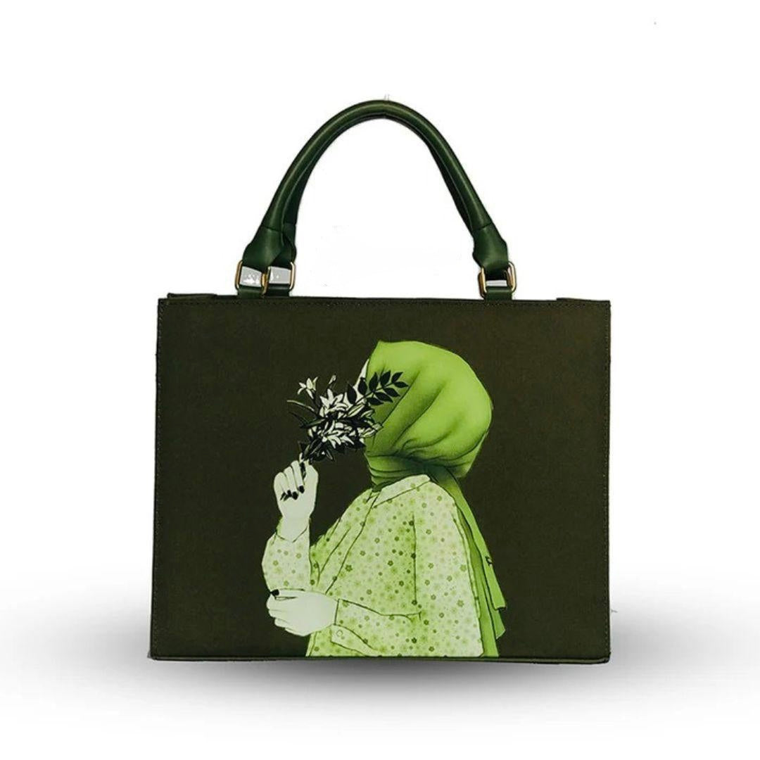 💚🧕🌙 Green Hijab Bag – Elegant Crescent Crossbody Handbag for Modest Fashion ✨👜
