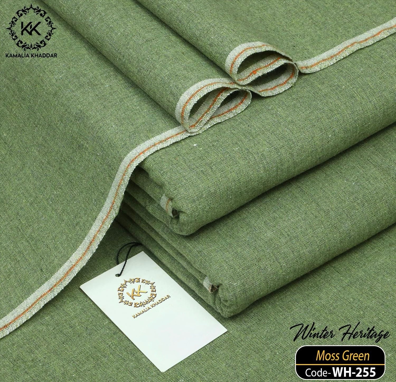 Moss Green Kamalia Khaddar – Premium Handspun & Handwoven Winter Luxe Fabric 🧵
