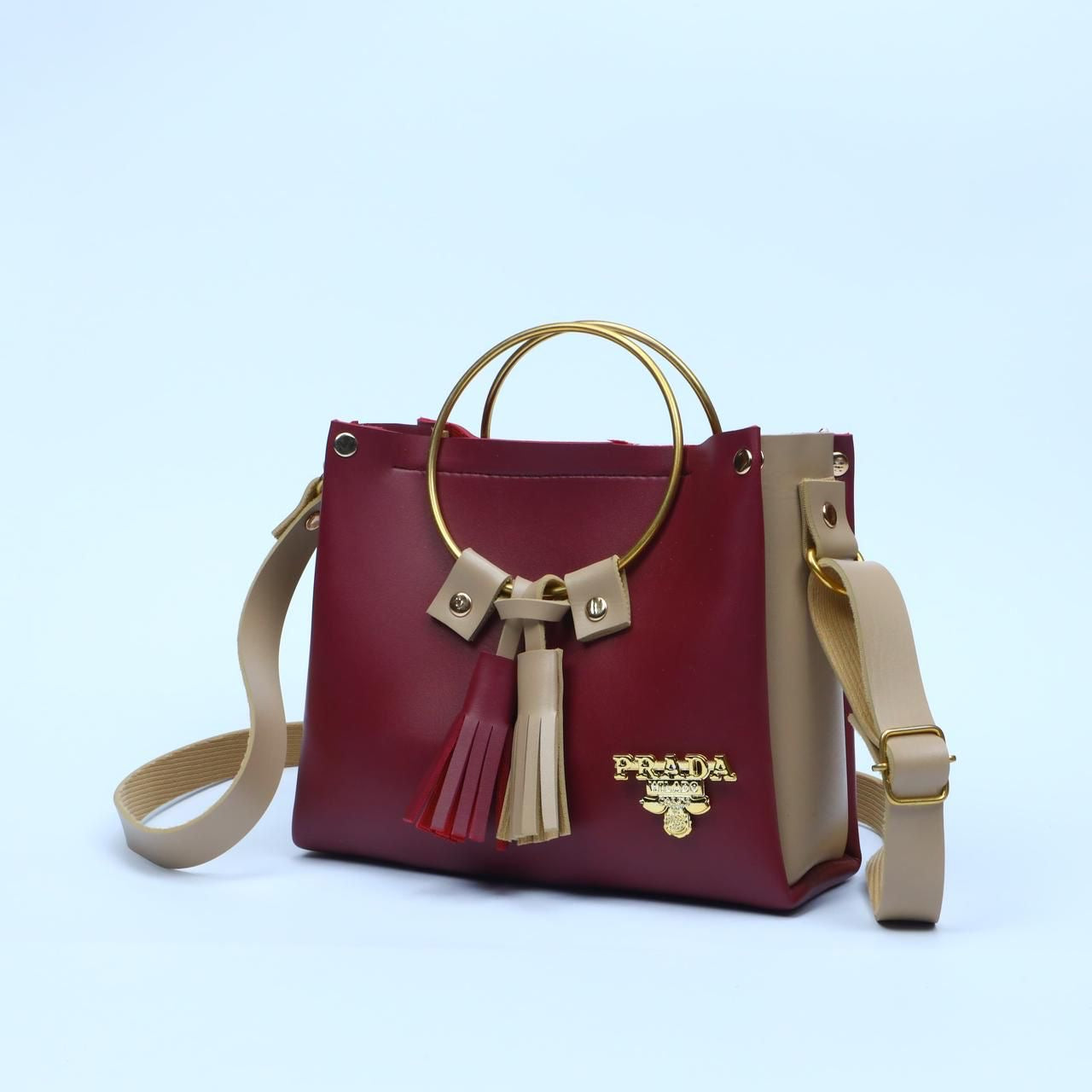 👜✨ Prada-Style Maroon & Beige Bag – Luxury Designer-Inspired Handbag for Women 🌟👛