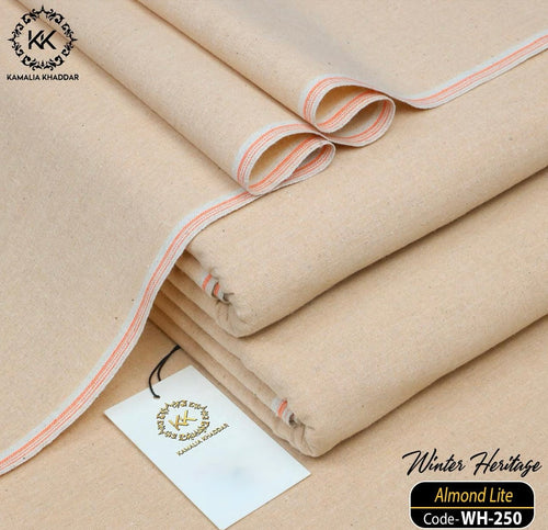 Almond Light Kamalia Khaddar – Handwoven Winter Luxe Fabric 🌟