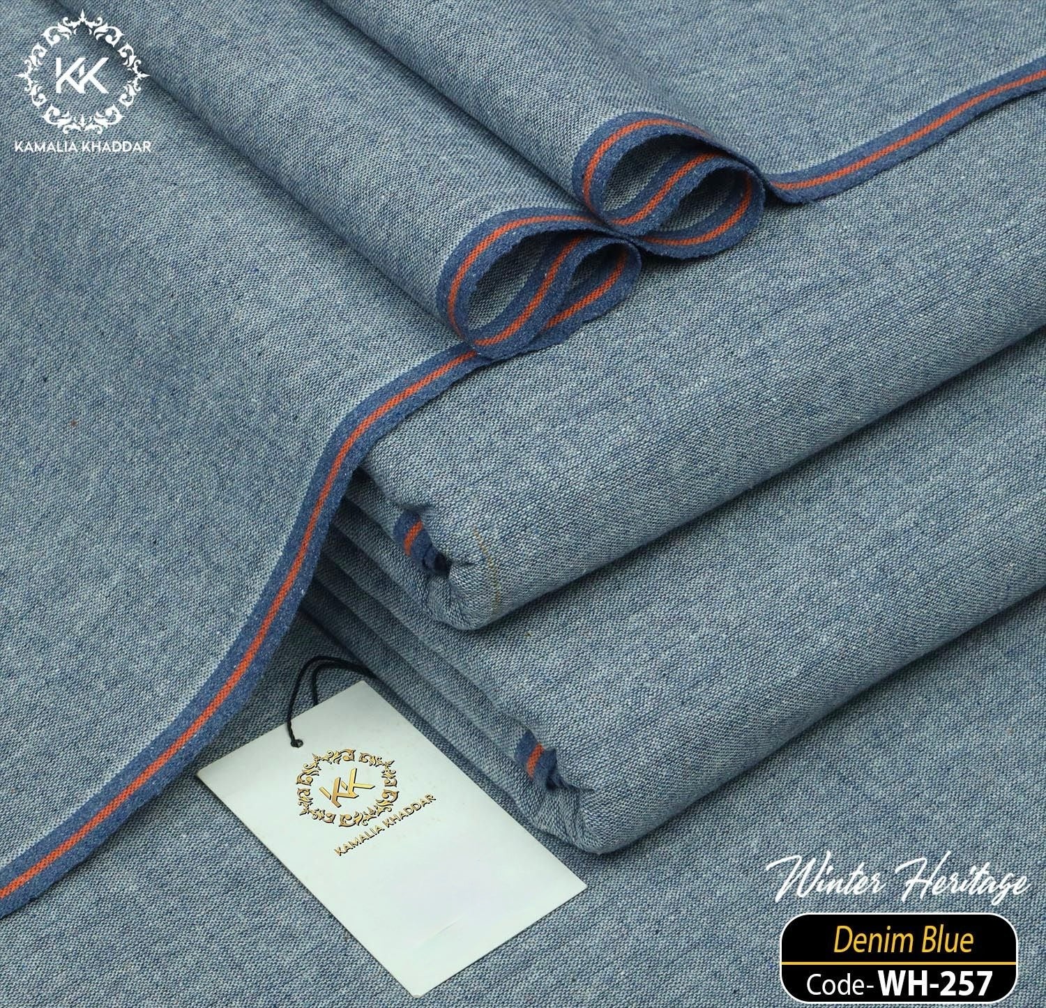 Denim Blue Kamalia Khaddar – Premium Handspun & Handwoven Winter Luxe Fabric 🧵