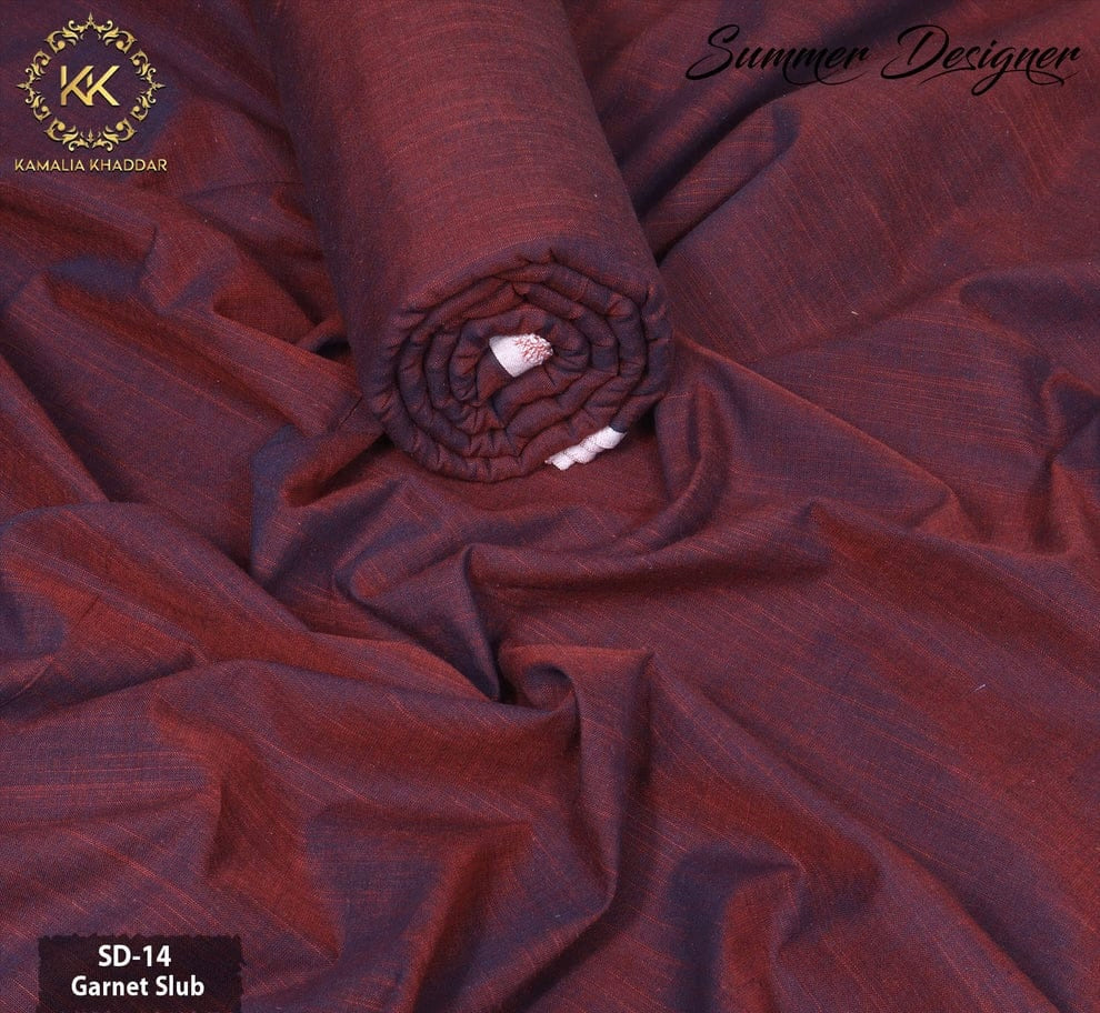 Garnet Slub Kamalia Khaddar – 100% Pure Handwoven Textured Fabric | Luxe Heritage Collection | Since 1983 🧵❤️‍🔥🪡🪡SD-14