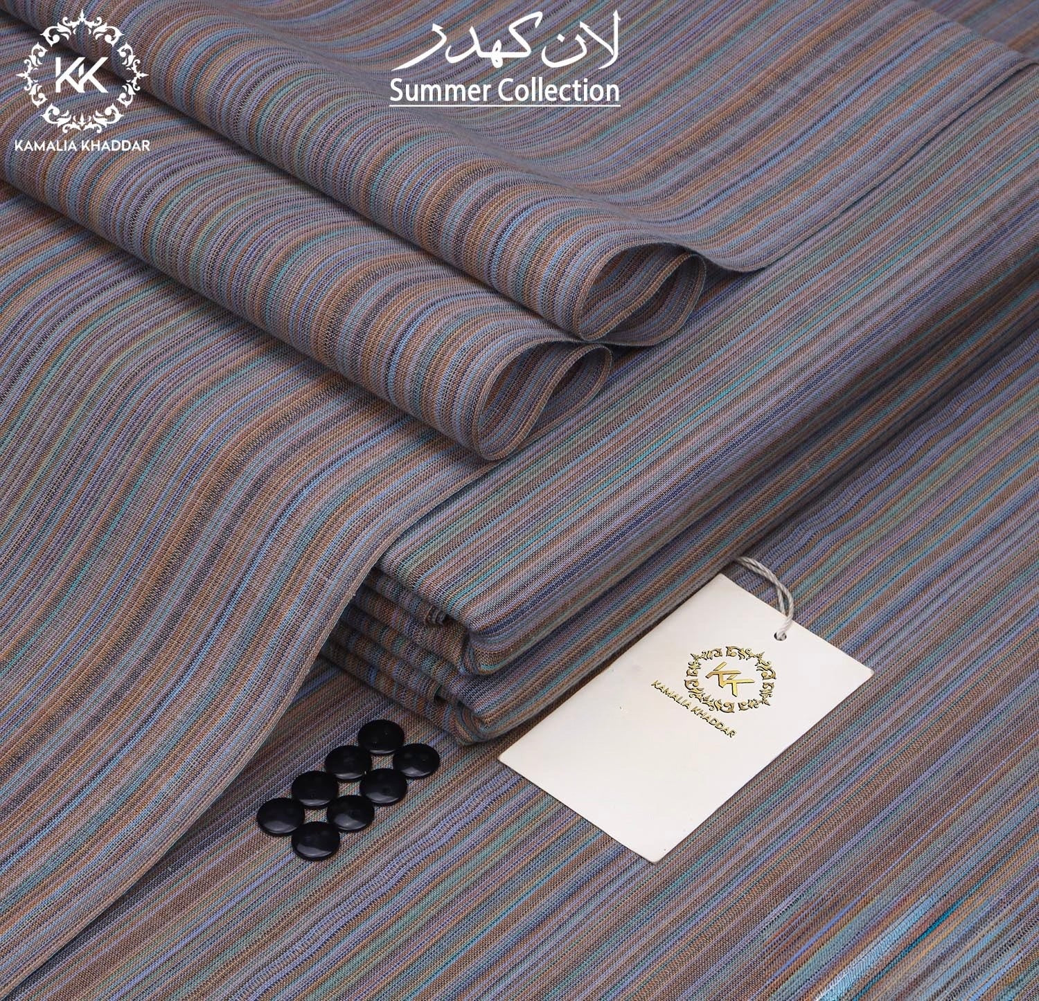 Multi-Toned Striped Kamalia Khaddar – 100% Pure Handwoven Fabric | Premium Summer Wear | Since 1983 🧵🎨🌞HP-139