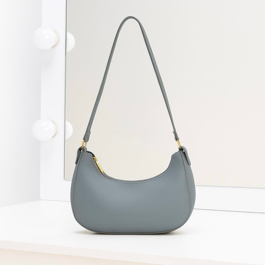 🌫️🌙 Gray Moon Bag – Elegant Crescent Crossbody Handbag for Women ✨👜
