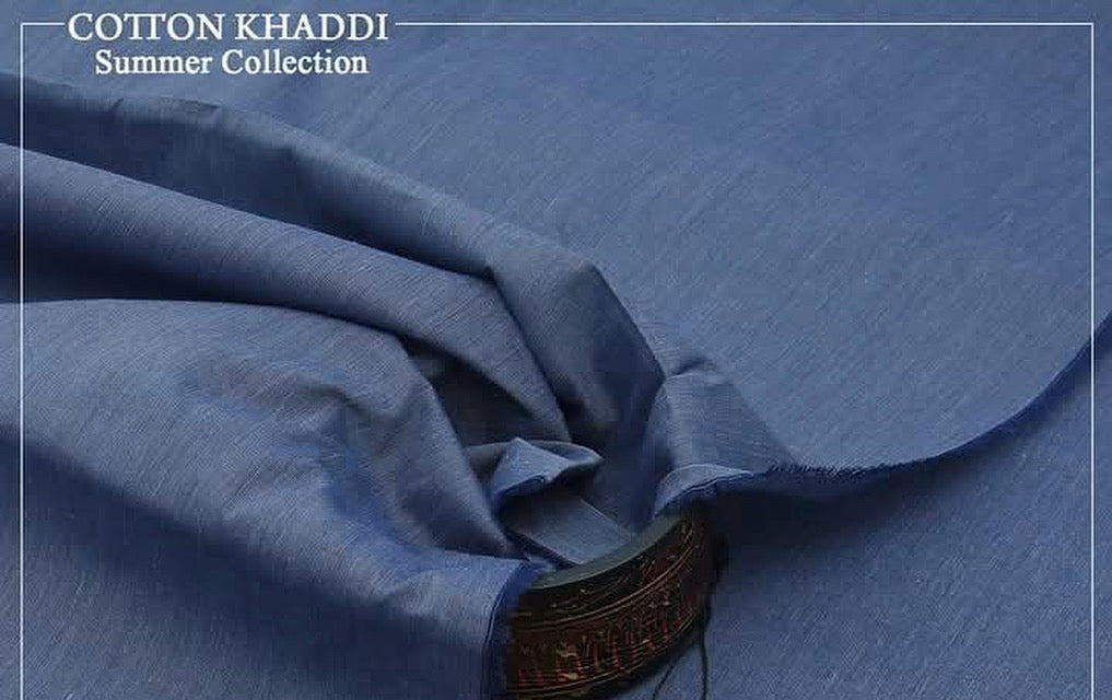Dark Sky Blue Kamalia Khaddar – Royal Signature Collection | 100% Premium Handwoven Fabric | Since 1983 👑💎🧵💙R-3